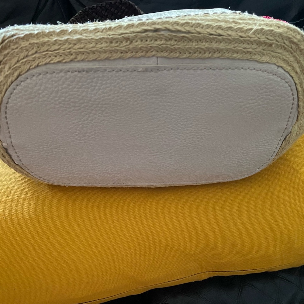 The Sak Sierra Leather Bag Purse Off White Pink Crochet Woven Trim Shopper Stone - Picture 4 of 11